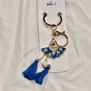 BAG CHARM 🌸 NWT | Floral Fan & Silk Tassel Handbag Charm 🌸 Blue